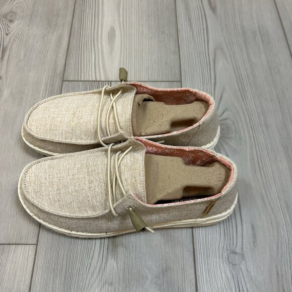 Hey Dude Womens 8 Wendy Chambray Slip On Shoe Sneakers Lightweight White Nut - Picture 2 of 6